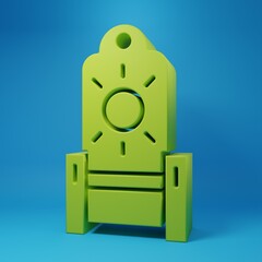 Green Medieval throne icon isolated on blue background. Minimalism concept. 3D render illustration