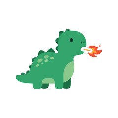 Cute green dinosaur character breathing fire a playful prehistoric creature for kids