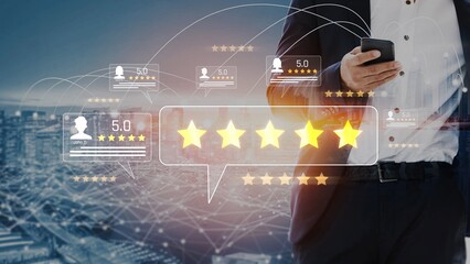Customer centric review and rating system supports product review, digital rating concept, and...