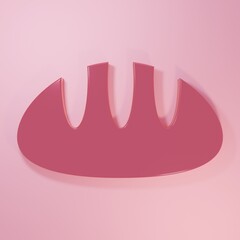 Pink Bread loaf icon isolated on pink background. Minimalism concept. 3D render illustration