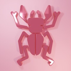 Pink Beetle deer icon isolated on pink background. Horned beetle. Big insect. Minimalism concept. 3D render illustration