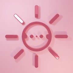 Pink Solar energy panel icon isolated on pink background. Sun with lightning symbol. Minimalism concept. 3D render illustration