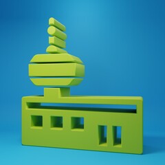 Green Airport control tower icon isolated on blue background. Minimalism concept. 3D render illustration