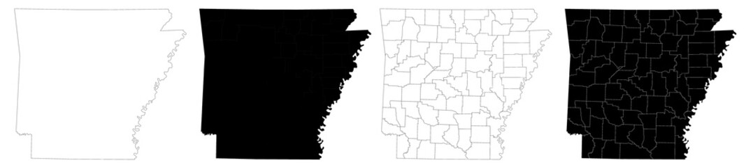 Arkansas map, Arkansas administrative map, Arkansas outline and counties state map set - illustration version