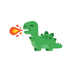 Cute green dinosaur breathing fire cartoon art for kids and fun designs