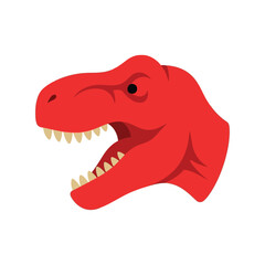 Ferocious red tyrannosaurus rex dinosaur head roaring with sharp teeth