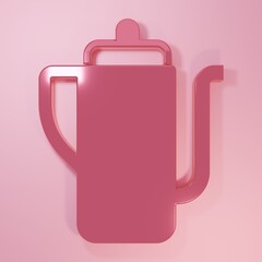 Obraz premium Pink Traditional Chinese tea ceremony icon isolated on pink background. Teapot with cup. Minimalism concept. 3D render illustration