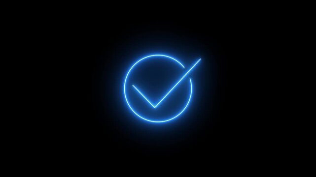 Neon Approved symbol motion. Glowing Check mark icon animation. Modern tik mark. Success, accepted icon video footage.