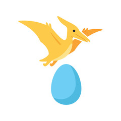 Cute pterodactyl flying above a bright blue egg a prehistoric creature image © azad