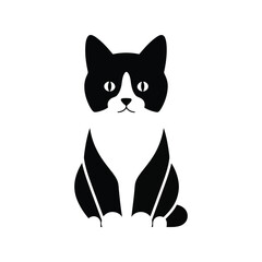 Stylized sitting black and white tuxedo cat with wide eyes
