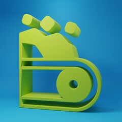 Green Conveyor belt carrying coal icon isolated on blue background. Minimalism concept. 3D render illustration