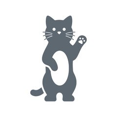 Cute gray cat standing up waving paw friendly pet animal icon graphic