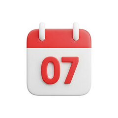 A 3D Calendar Icon Showing the Date 07 with a Red Accent on White Background