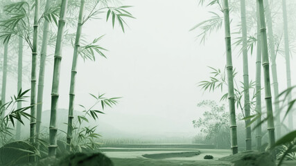 Start of Autumn Solar Term Bamboo Forest Misty Rain Hazy Zen Ink Wash Painting Background