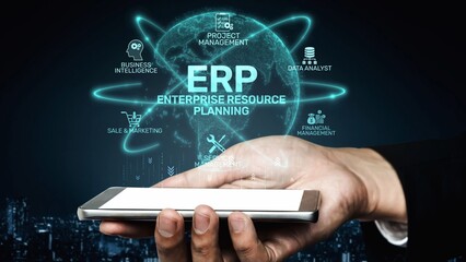 ERP platform visual showing centralized system for enterprise resource planning, improving...