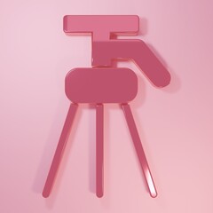Pink Tripod icon isolated on pink background. Minimalism concept. 3D render illustration