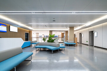 Sofa seats in the modern hospital lobby