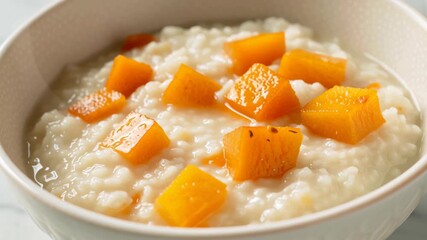 Allergy aware cooking. Creamy Rice Pudding with Sweet Orange Fruit in Bowl Comforting and Inviting Dessert Experience