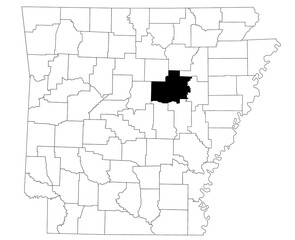 Map of white County in Arkansas state on white background. Single county map highlighted by black colour on Arkansas map. UNITED STATES, US