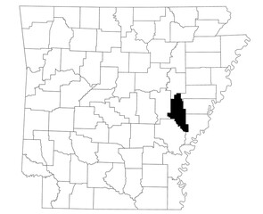 Map of Monroe County in Arkansas state on white background. Single county map highlighted by black colour on Arkansas map. UNITED STATES, US