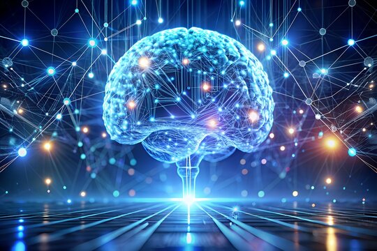 Artificial Intelligence AI Brain Concept: Futuristic Neural Network with Glowing Connections for Machine Learning and Technology Innovation
