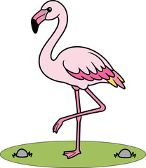Cute Andean Flamingo (Phoenicoparrus Andinus) standing on one leg, pink bird animal character clipart isolated on transparent background