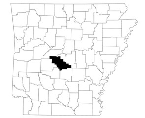 Fototapeta premium Map of saline County in Arkansas state on white background. Single county map highlighted by black colour on Arkansas map. UNITED STATES, US