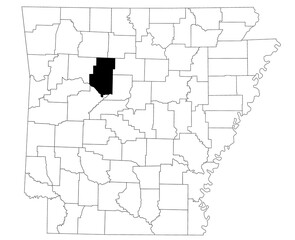 Map of pope County in Arkansas state on white background. Single county map highlighted by black colour on Arkansas map. UNITED STATES, US