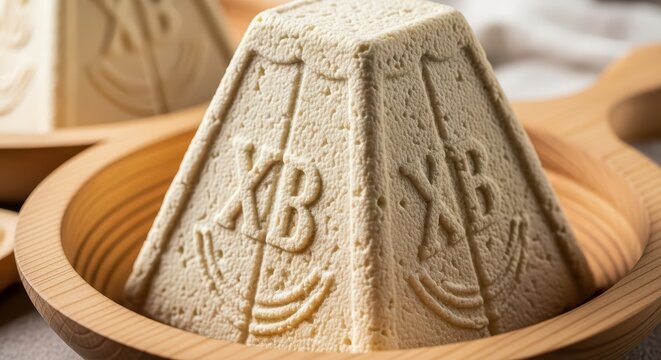 Traditional russian paskha dessert with wooden mold