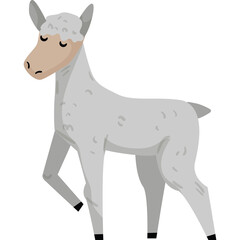 Gray Stylized Llama with Closed Eyes and Light Brown Face Standing Still on Transparent Background