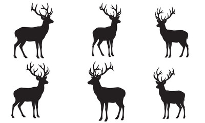 Naklejka premium Collection of deer silhouettes in different poses silhouette