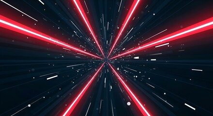 Abstract futuristic background with red neon lines and glowing particles design