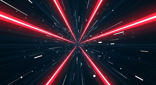 Abstract futuristic background with red neon lines and glowing particles design