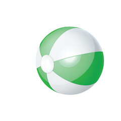 Green and White Beach Ball Isolated on Transparent Background with Realistic Shading and Highlights Perfect for Summer Recreation Themes