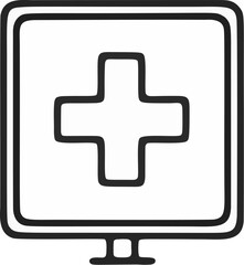 Fototapeta premium Digital Medical Cross Icon on Computer Screen.