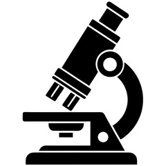 Black silhouette of a scientific laboratory microscope with a white background for research and discovery