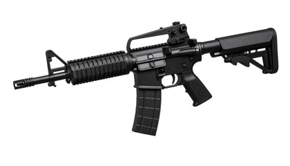 Modern tactical rifle with adjustable stock and iron sights, ready for action and defense
