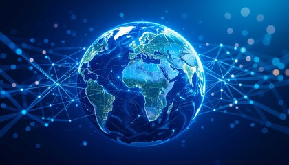 Global network data transmission circling the earth. Futuristic technology for worldwide communication and digital connection