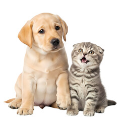 Adorable puppy and kitty best friends forever