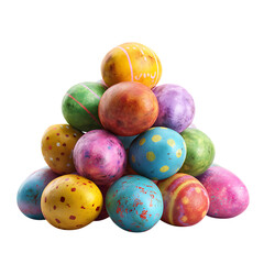 Vibrant painted Easter eggs piled high, perfect for spring celebrations and festive designs.