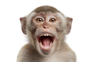 Expressive monkey with wide open mouth and big eyes, captured in a surprising moment of emotion.