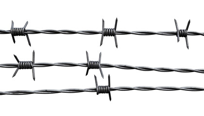 Sharp, metallic barbed wire strands create a strong barrier representing security, defense, or exclusion