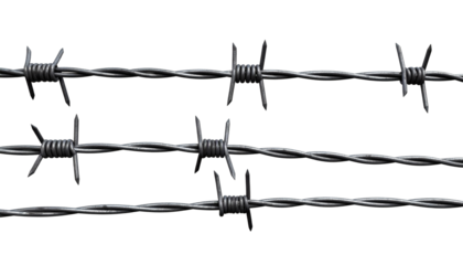 Sharp, metallic barbed wire strands create a strong barrier representing security, defense, or exclusion