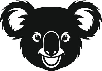 Cute black koala face head graphic featuring open mouth and happy expression isolated on transparent background