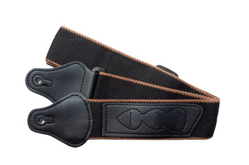 Black fabric strap for electric or acoustic guitar.