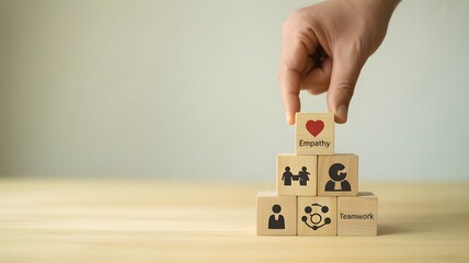 Empathy and Emotional Intelligence Concept with Wooden Blocks in Pyramid Structure