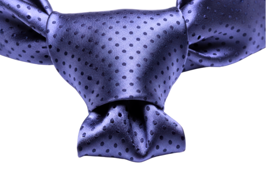 Close-up of a purple polka dot formal wear silk cravat tie on a transparent background