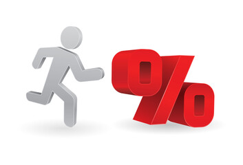 run man with percent sign 3d business icon