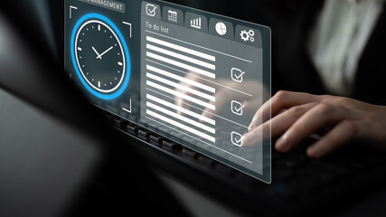 Fototapeta premium Smart time management dashboard enhances task organization, boosts workflow efficiency, and helps professionals manage priorities, monitor progress, and achieve better productivity. Parse