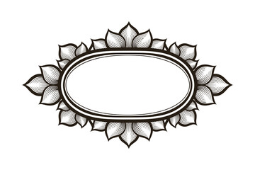 Lotus Flower Oval Frame Ornamental Meditation Asian Design Element